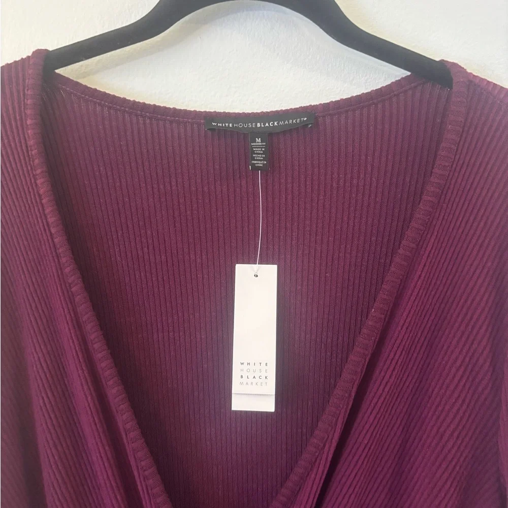 NWT White House Black Market PlumTwisted Surplice Knit Top - Picture 6 of 11